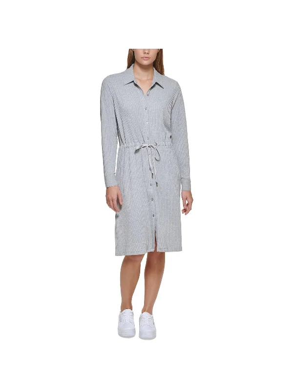 Womens Tie Waist Midi Shirtdress