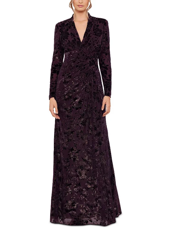 Womens Velvet Long Sleeves Evening Dress