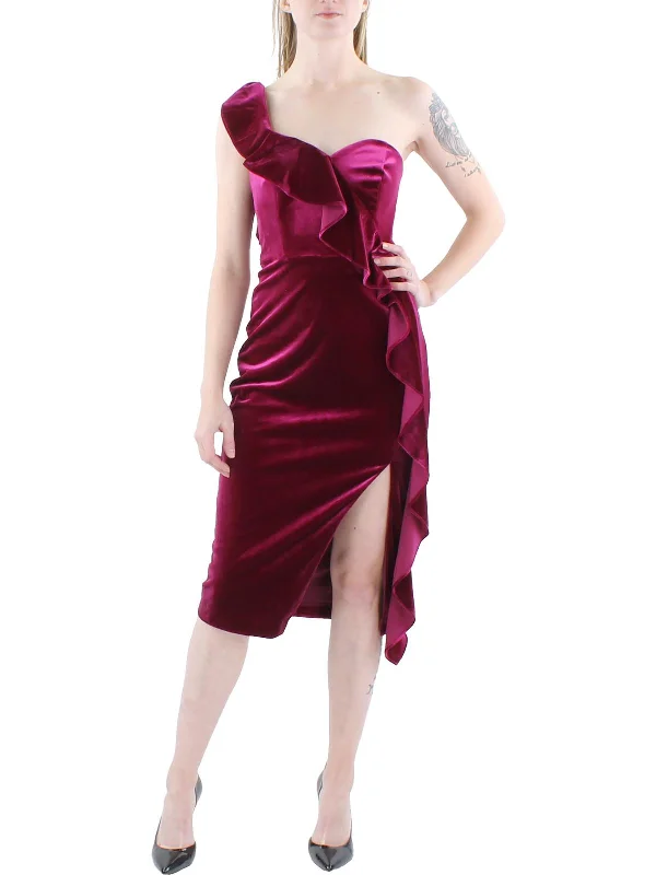 Womens Velvet One Shoulder Cocktail and Party Dress