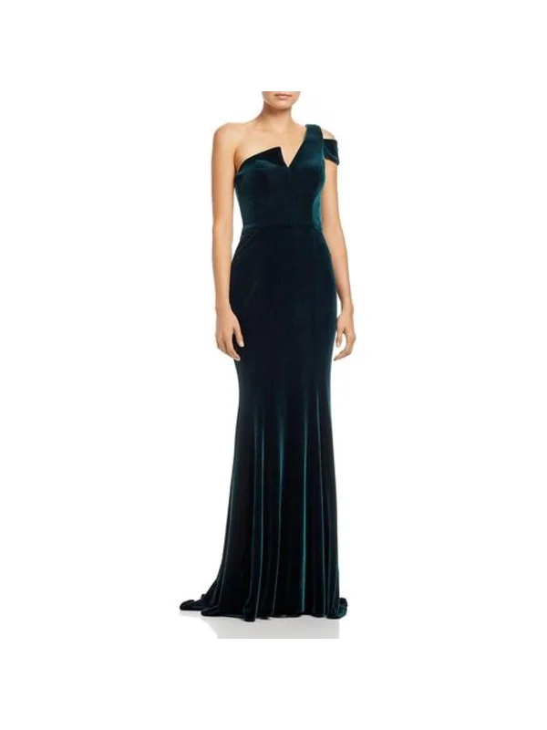 Womens Velvet One Shoulder Evening Dress