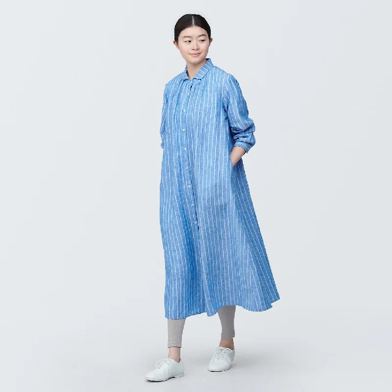 Washed Linen Long Sleeve Shirt Dress