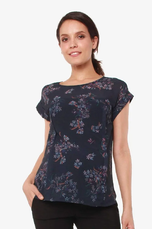 Woven Short Sleeve Clarisa Back Bow Nursing Top Navy Floral