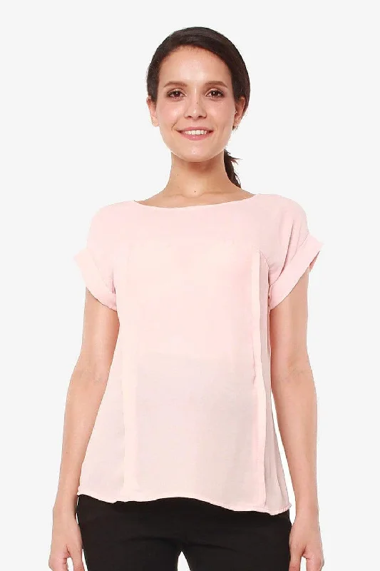 Woven Short Sleeve Clarisa Back Bow Nursing Top Dusty Pink