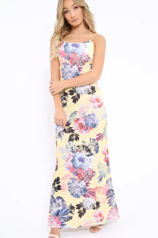 Yellow Floral Print Maxi Dress - Karin