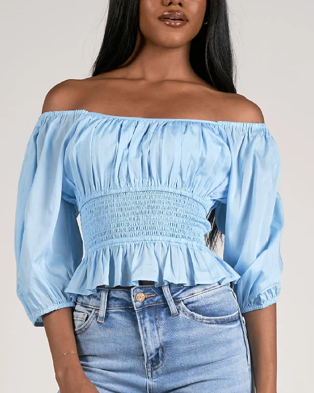 2024 Elan Off Shoulder Smocked Waist Top - Vic11221