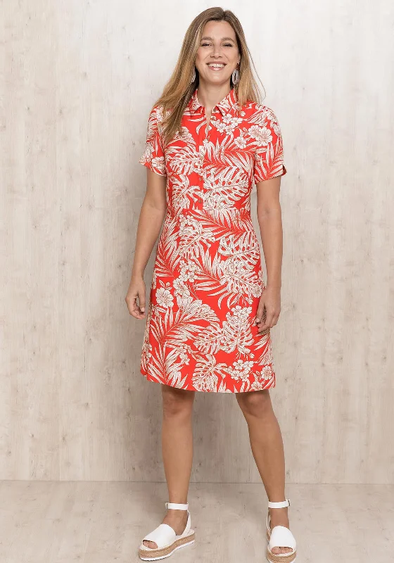 Bianca Dorine Leaf Pattern Shirt Dress, Pink