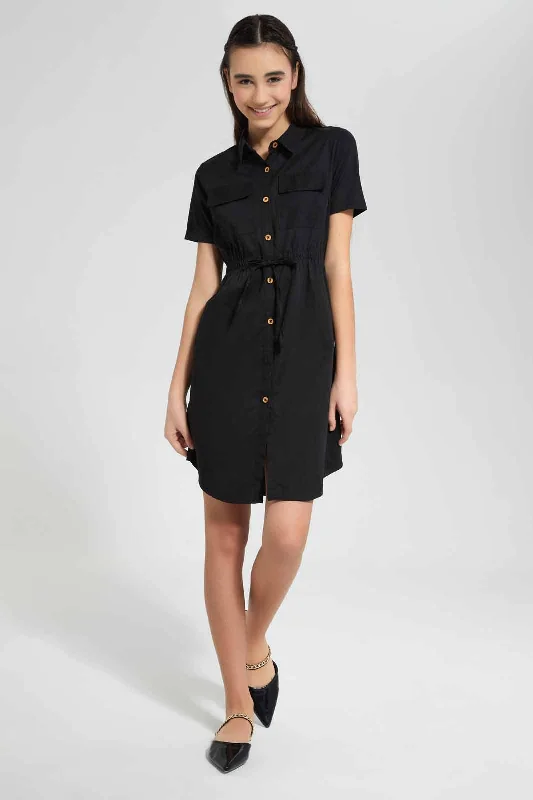 Black Front Tie Shirt Dress