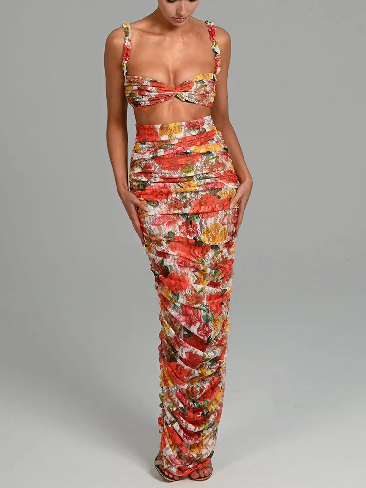 FashionSierra - Women Party Set Print Two Piece Set Sexy Skirt Floral Dress