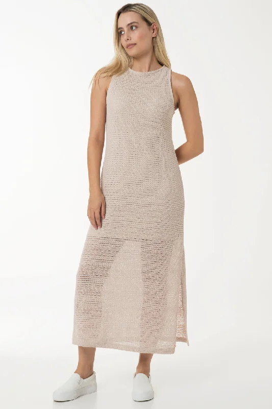 Crochet Shift Dress _ 150045 _ Stone