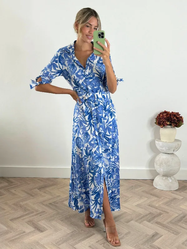 Daphne Belted Shirt Dress / Palm Print