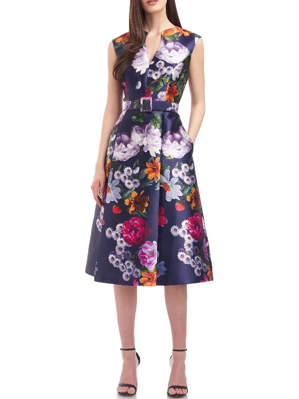 Easton Womens Floral Midi Cocktail and Party Dress