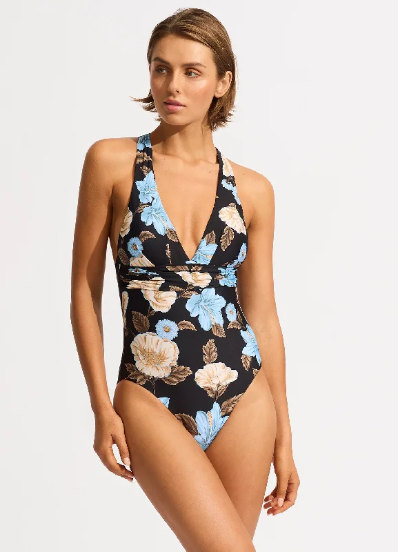 Garden Party Cross Back One Piece - Black