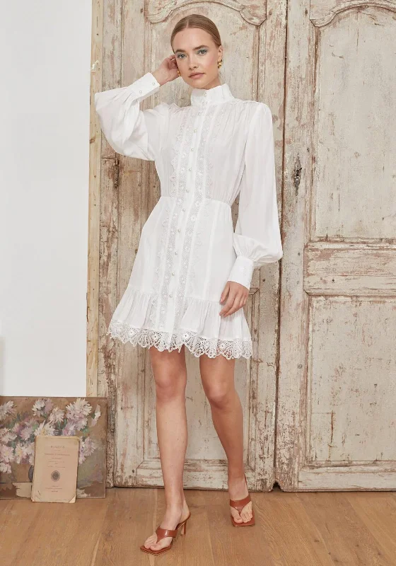 Jovonna Leone Lace Mini Shirt Dress, White