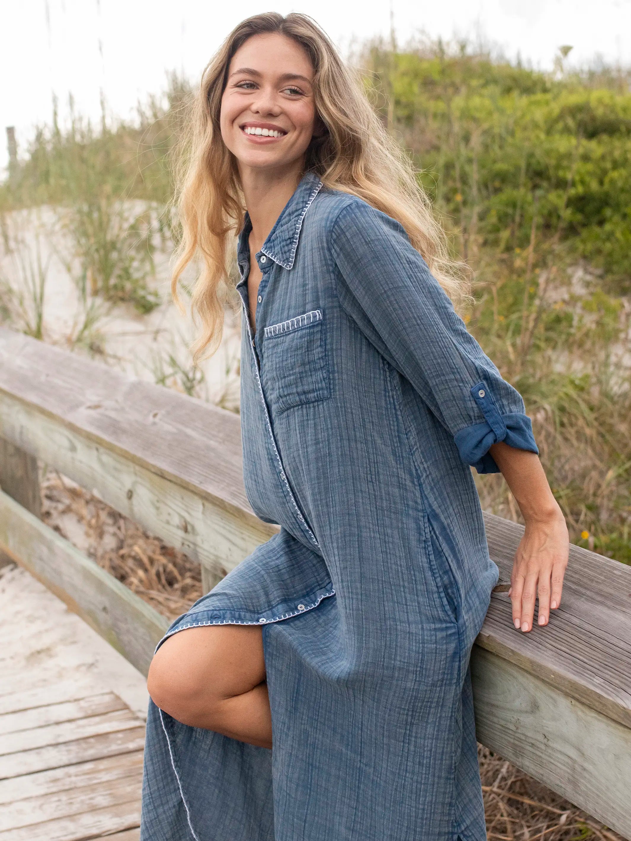 Lola Cotton Maxi Shirt Dress - Denim