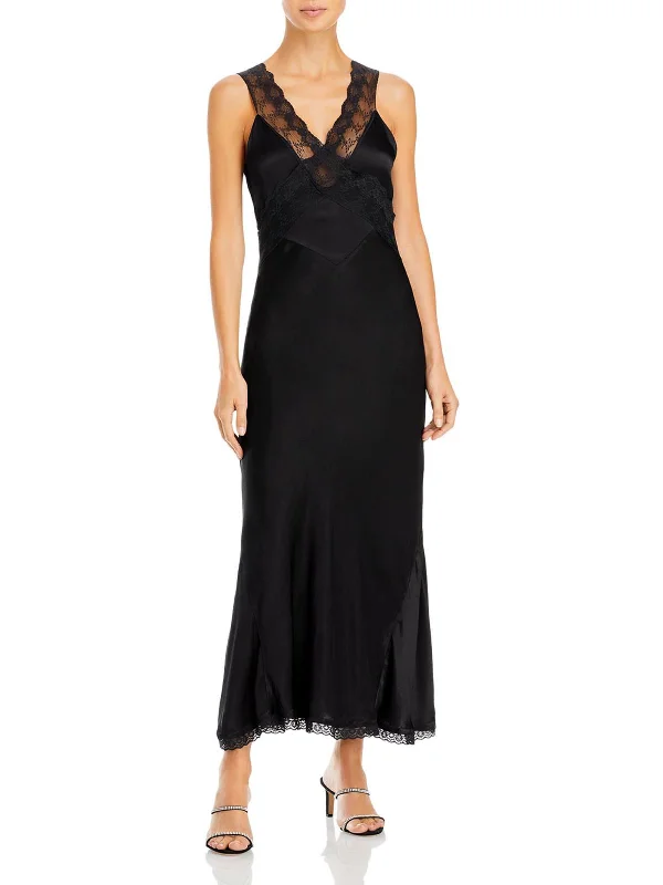 Mendez Womens Lace Trim Long Slip Dress