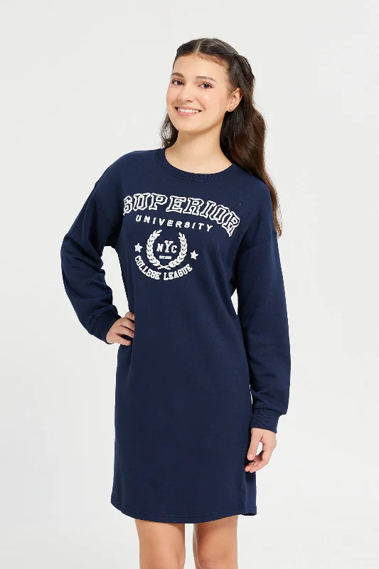 Navy Heart Sweatshirt Dress