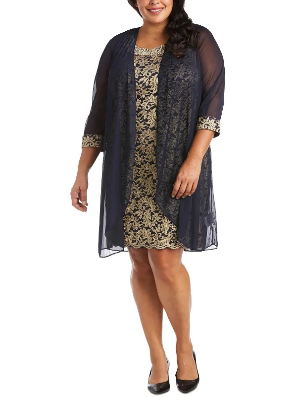 Plus Womens Jacquard 2PC Cocktail and Party Dress