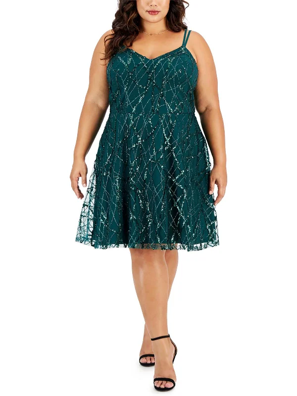 Plus Womens Sequined Knee Length Cocktail And Party Dress