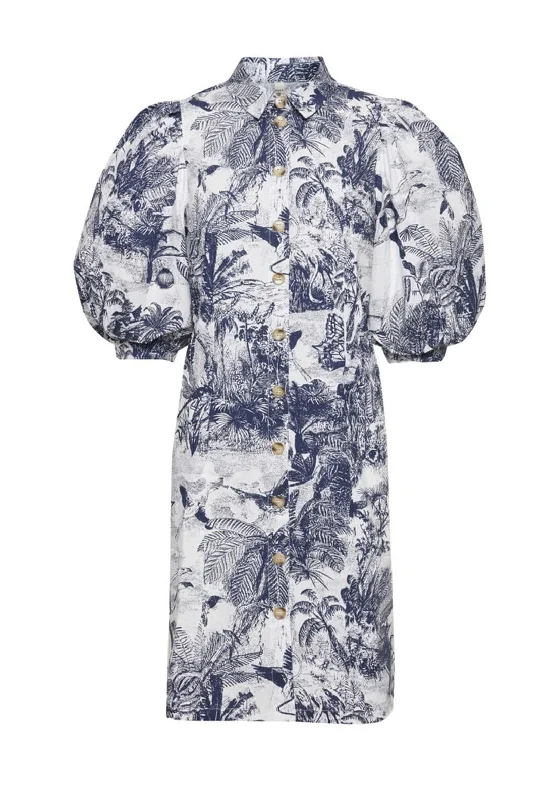 Pulz Nadia Printed Shirt Dress, Navy & White