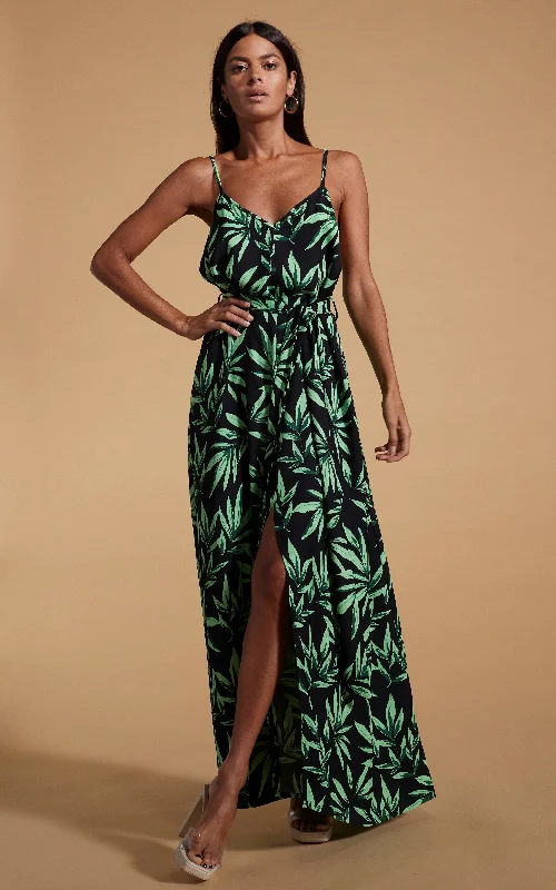 Sookie Slip Dress in Tropic Green on Black