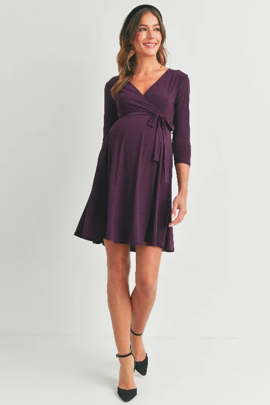 Surplice Wrap Maternity Nursing Dress with Tie