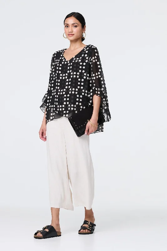 Dot Print Semi Sheer Flare Sleeve Blouse