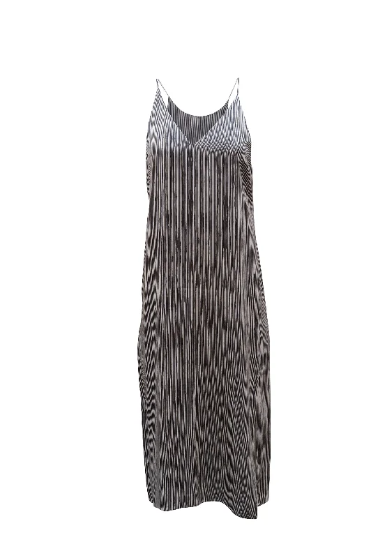 Theory Striped Slip Dress in Black Silk