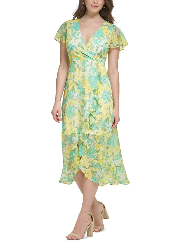 Womens Chiffon Floral Print Cocktail and Party Dress