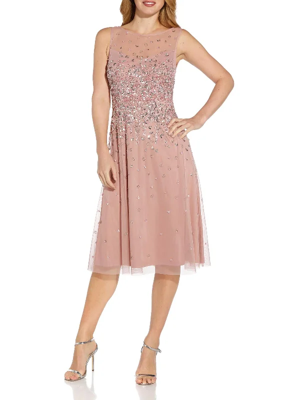 Womens Embellished Illusion Cocktail and Party Dress