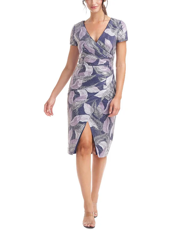 Womens Faux Wrap Knee Cocktail and Party Dress