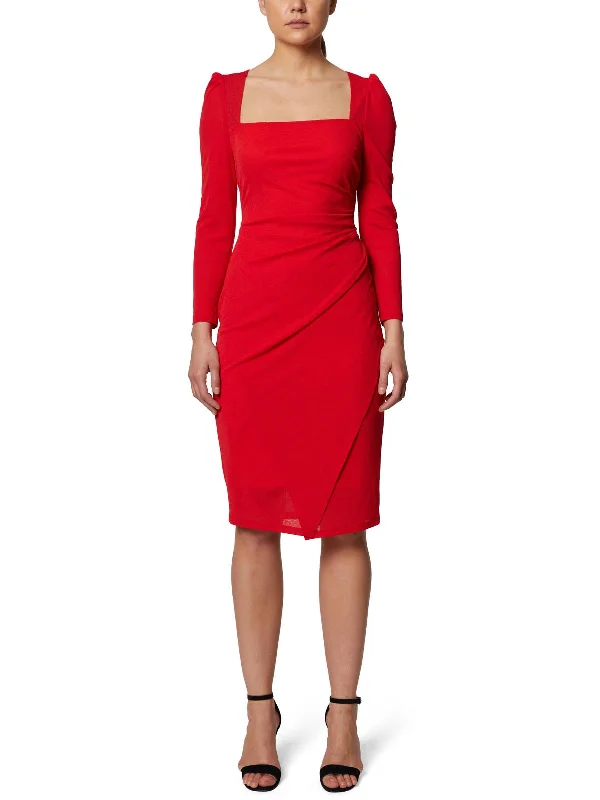 Womens Faux Wrap Midi Cocktail and Party Dress