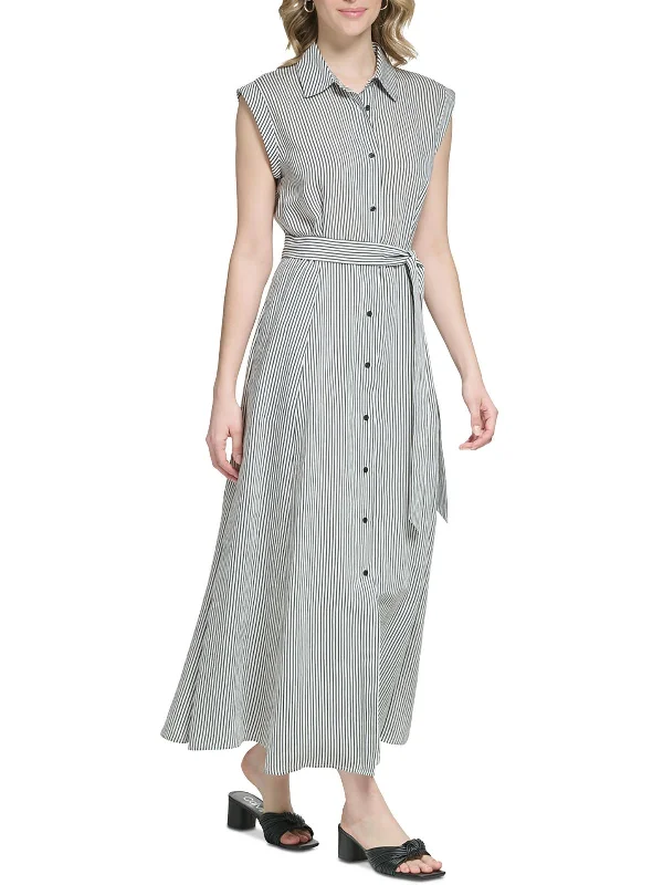 Womens Striped Sleeveless Shirtdress