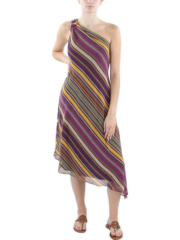 Womens Striped Tea Length Slip Dress