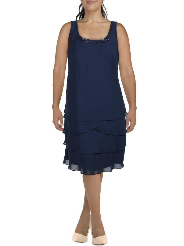 Womens Tiered Sleeveless Cocktail and Party Dress