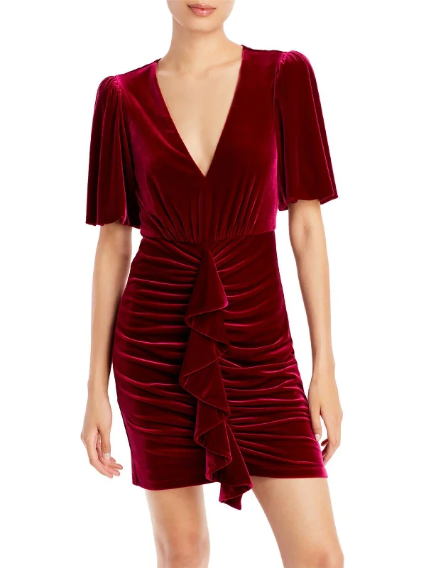 Womens Velvet Mini Cocktail and Party Dress