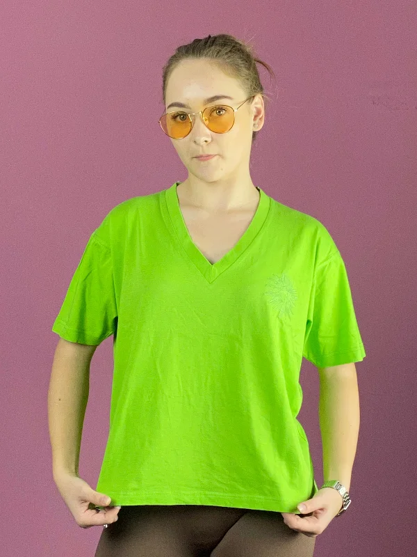 90s Versace Sport Vintage Women's V Neck T-Shirt - L Green Cotton