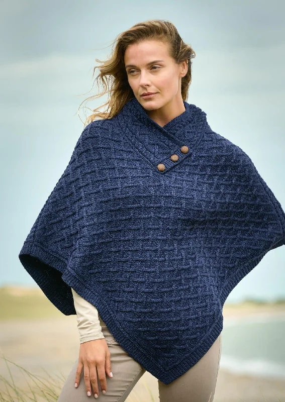 Aran Super Soft Merino Wool Poncho | Blue