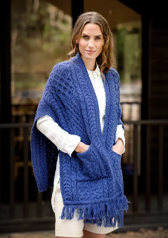 Aran Crafts Pocket Shawl | Blue