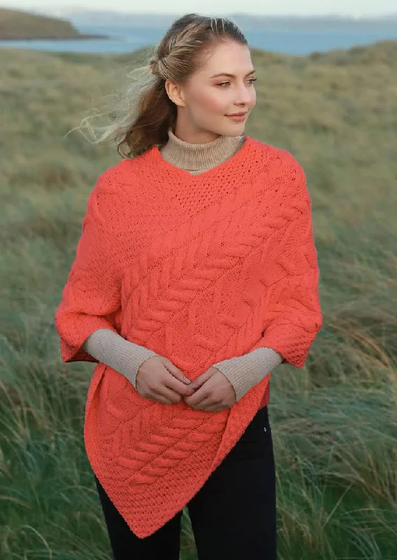 Aran Super Soft Poncho  | Coral