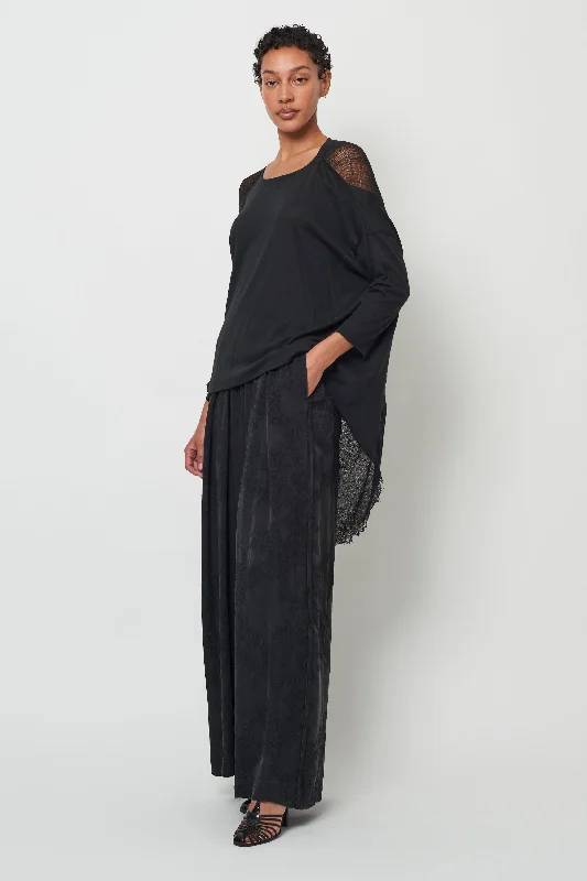 Black 3/4 Sleeve Shredded Cocoon Top