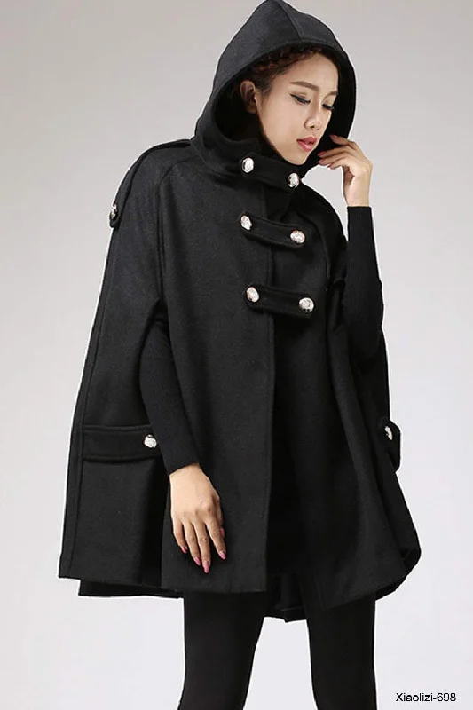 womens hooded wool cape coat for women 0698#