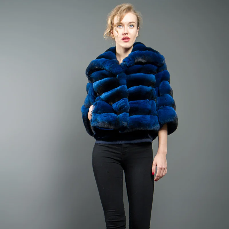 Chinchilla Fur Jacket for Women (Blue)