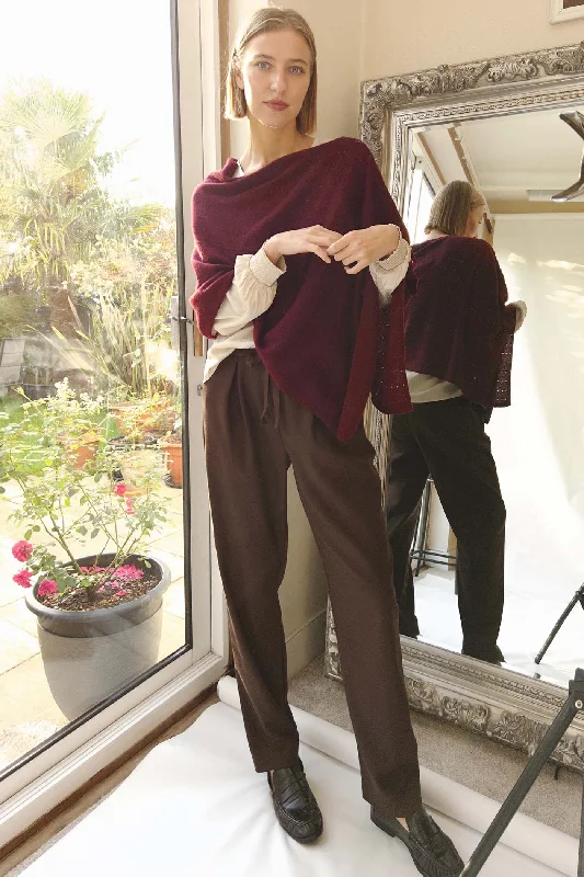 Bordeaux red Cashmere poncho Multiway