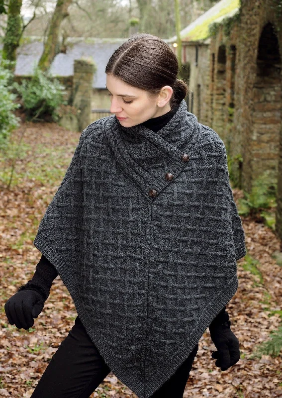 Aran Super Soft Merino Wool Poncho | Charcoal