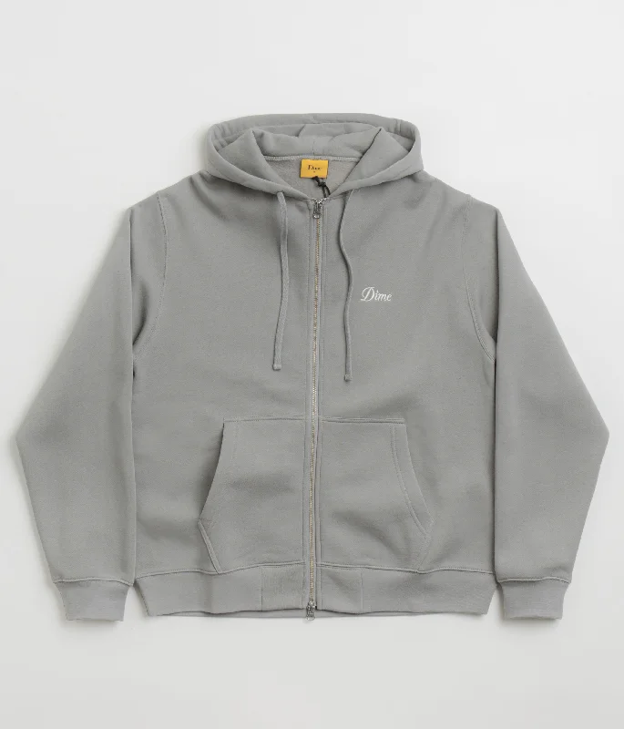 Dime Cursive Zip Hoodie - Stone Silver