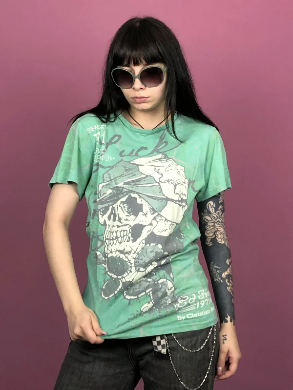 Ed Hardy Vintage Women's T-Shirt - M Green Cotton