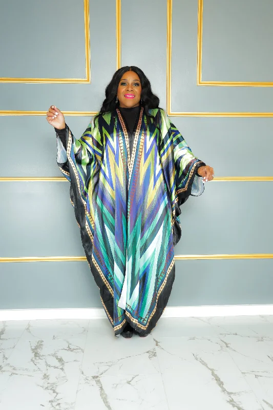 Green Chevron Satin Kimono