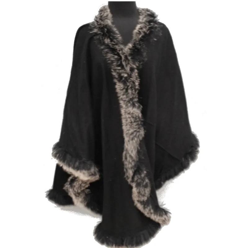 La Fiorentina  Black Snow Top Cape with Fox Fur Trim