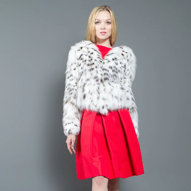 White Lynx Fur Jacket with Hood luxury