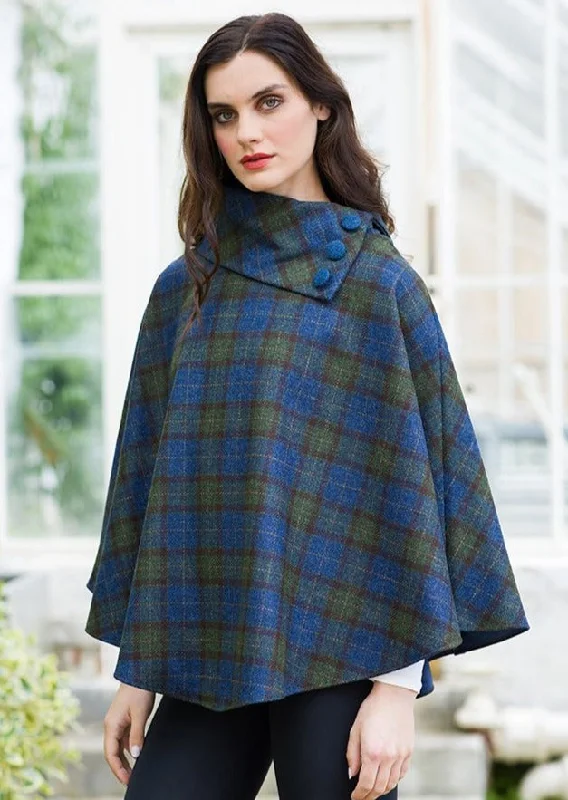 Mucros Blue Moss Check Poncho